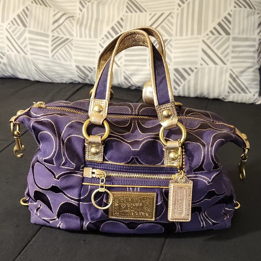 Coach | Bags | Coach Poppy Purple And Gold Metalic Satchel Purse